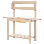 Outsunny Banco da Lavoro per Giardinaggio in Legno Naturale con Vaschetta Integrata, Mensole e Ganci 100x40x140cm