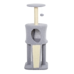 PawHut Tiragraffi a Colonna per Gatti con 3 Livelli Cuccia e Corda Sisal Grigio