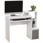 HOMCOM Scrivania per computer con Mensola Porta Tastiera, Ripiano e Cassetto in Tessuto, in Legno, 100x40x86.6cm, Bianco