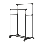 HOMCOM Appendiabiti Attaccapanni in Acciaio con Altezza Regolabile, Stand Porta Abiti, 4 Rotelle, 2 Binari e 1 Ripiano, Nero
