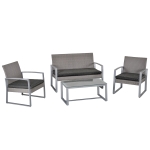 Outsunny Salotto da Giardino in PE Rattan con Divano Due Poltroncine e Tavolino Grigio