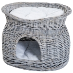 PawHut Cuccia per Gatti a 2 Ripiani con 2 Cuscini Lavabili Grigio bianco 56 × 37 × 40cm