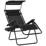 Outsunny Sedia Sdraio Zero Gravity Pieghevole e Reclinabile con Tettuccio e Portabicchieri, 90x67x110cm