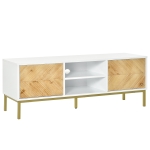 HOMCOM Mobile Porta TV con 2 Ante in Legno e Vano Centrale Bianco e Oro 120x40x44.6cm