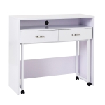 HomCom Scrivania Tavolo Porta PC con due Ripiani con Ruote in Legno MDF, Bianco, 100x36x88cm
