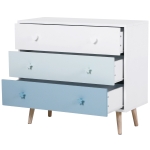 Homcom Mobile Cassettiera con Gambe in Legno di Pino 3 Cassetti Bianco e Blu 90 x 42 x 80cm
