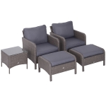 Outsunny Set Mobili da Giardino Divanetti con Pouf e Tavolino in PE Rattan con Cuscini Grigio