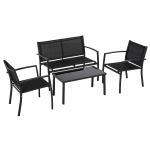 Outsunny Salotto da Esterno, Set 4 Pezzi con 1 Tavolino, 2 Sedie da Giardino e 1 Panca in Metallo, Nero