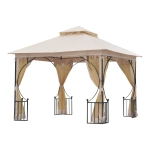 Outsunny Gazebo da Giardino 3x3M in Metallo con Doppio Tettuccio e Pareti in Poliestere Beige