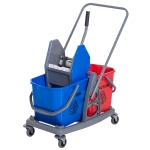 Homcom Carrello delle Pulizie Professionale con Strizzatore e 2 Secchi, Blu e Rosso