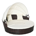 Outsunny Isla de Ratán Modular para Exterior 5 Piezas Tumbona Redonda con Toldo Plegable Cojines Extraíbles Lavables y 3 Almohadas Marco de Metal 175x180x147 cm Marrón y Beige