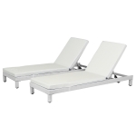 Outsunny Set 2 Sdraio da Giardino in PE Rattan con Cuscino Imbottito Bianco