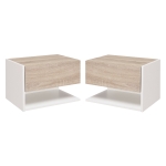 HOMCOM Set 2 Comodini Sospesi a Parete con Cassetto e Mensola Bianco e Rovere