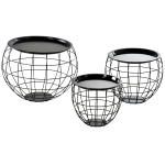 Homcom Set 3 Tavolini Rotondi con Funzione Contenitore Design a Griglia in Acciaio Nero