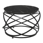 Homcom Tavolino da Caffè Rotondo Effetto Marmo con Struttura di Design in Metallo Nero
