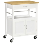 HOMCOM Carrello Cucina con Cassetto Armadietto e Scaffale, Carrellino Portavivande con Piano in Bambù e 4 Ruote - Bianco