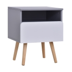 Homcom Comodino in Legno MDF Grigio e Bianco con 1 Cassetto e Gambe in Legno di Pino 40x34.3x50cm