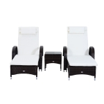 Outsunny Set in Rattan 2 Lettini a Sdraio Reclinabili Imbottiti con Rotelle e Tavolino, Marrone