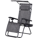Outsunny Sedia Sdraio da Giardino Zero Gravity con Tettuccio e Portabicchieri Grigio