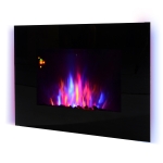 Homcom Camino Elettrico da Parete o Terra 2000W con Fiamma LED 7 Colori, Nero, 90x56x9.5cm
