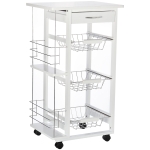 Desserte de cuisine 3 paniers métal tiroir + 2 range-bouteilles bois pin