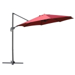Outsunny Parasol déporté octogonal inclinable manivelle avec pied en acier Ø 2,94 x 2,48H m rouge bordeaux