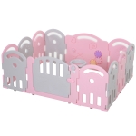 Homcom Box Recinto per Bambini 6-36 Mesi Sicuro Colorato Divertente con Porta Rosa e Grigio 162 x 122 x 63cm