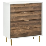HOMCOM Cassettiera 4 Cassetti con Maniglie e Piedini Dorati in Legno Bianco e Noce