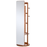 HOMCOM Specchio da Terra Girevole con Armadietto Portagioie e Appendiabiti, MDF e Legno, Ф50x169cm, Noce Chiaro