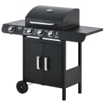 Outsunny Barbecue a Gas con Coperchio 4 Bruciatori Totali da 11.6kW e Termometro Fornello Laterale Mensola e 2 Ruote - Nero