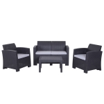 Outsunny Salon de jardin 4 pers. 4 pièces style contemporain coussins grand confort inclus polyester gris clair résine tressée noir