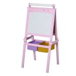 Homcom Lavagnetta con Cavalletto per Bambini 3 in 1 e con Rullo Fogli di Carta in Legno Rosa