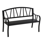 Outsunny Panchina da Giardino in Metallo Nero Impermeabile, Panca da Esterno in Ferro 2 Posti, 128x56x86cm