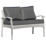 Outsunny Divano da Esterno 2 Posti in Rattan PE, Panchina da Giardino con Cuscini e Braccioli, 120x63x77cm Bianco
