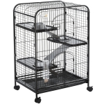 PawHut Gabbia per Roditori con Ruote, Ciotola e Bottiglia, 64x43.5x93cm, Nero