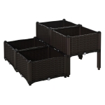 Outsunny verhoogd bed, 4-delige plantenbak met afwateringsgaten, plantenkasst in rotan-look, PP, bruin