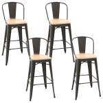 Homcom Lot de 4 tabourets de bar industriel avec dossier hauteur assise 76,5 cm métal café foncé