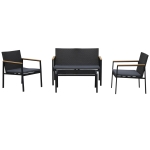 Outsunny Set 4 Pezzi Salottino da Giardino in PE Rattan con Braccioli in Legno Nero