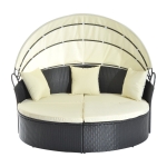 Outsunny Lettino Prendisole Conchiglia con Poggiapiedi e Tenda Parasole in PE Rattan, Nero