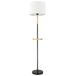 Lampadaire étagère style industriel métal noir bois hévéa blanc