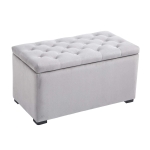 HomCom Cassapanca Portaoggetti Multiuso con 2 Sgabelli Pouf in Velluto, Grigio Perla