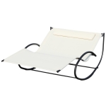Outsunny Lettino Prendisole 2 Posti, Sdraio da Giardino a Dondolo in Metallo e Textilene Bianco Crema