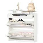 HOMCOM Scarpiera Moderna, 2 Cassetti per 16 Scarpe con Mensola Regolabile e Ripiano in Vetro, 89x23x96cm, Bianco Lucido