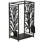 Homcom Potalegna per Camino in Acciaio Nero e Antiruggine con Accessori 46 x 29 x 70cm