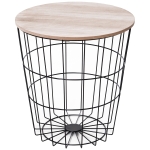 Homcom Tavolino Contenitore Rotondo in Legno e Metallo Nero Φ39.5x43cm