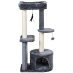 PawHut Tiragraffi per Gatti con Cuccia Posatoio e 2 Ripiani Bianco e Grigio 48x35x100cm