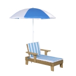 Outsunny Set Lettino da Spiaggia per Bambini con Ombrellone, Sdraio Mare per Bambini 3-7 Anni Bianca e Blu