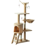 PawHut Albero Tiragraffi con Cuccia per Gatti in Legno Sisal Naturale, Beige, 40x30x131cm