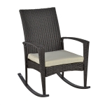 Outsunny Sedia a Dondolo da Giardino in Rattan PE con Cuscino e Braccioli per Arredamento da Esterno 66x88x98cm Marrone