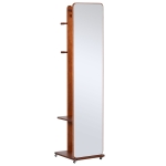 HOMCOM Specchio da Terra con Appendiabiti, Mensole e Ruote, Sistema Antiribaltamento, MDF e Legno, 40x44.5x170cm, Noce
